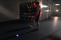 Man training soccer football drill using BlazePod wireless modules